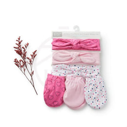 6 PC HEADBAND & SCRATCH MITTEN SET- POLKA LOVE