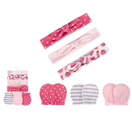 6 PC HEADBAND & SCRATCH MITTEN SET- STRAWBERRY