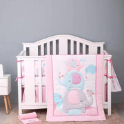 5 PIECE PINK ELEPHANT CRIB SET