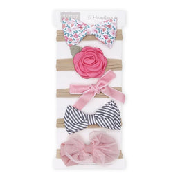 PINK FLOWER HEADBANDS SET OF 5