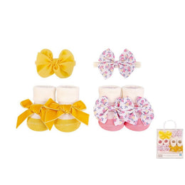4 PC YELLOW FLORAL  HEADBAND AND SOCK SET