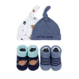 4 PC LITTLE STAR SPACE CAPS AND SOCKS SET