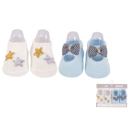 STAR AND BOW NON-SLIP 2 PAIR SOCK SET