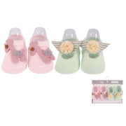 GIRAFFE AND BOW POMPOM  2 PAIR SOCKS SET