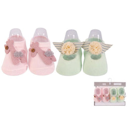 GIRAFFE AND BOW POMPOM  2 PAIR SOCKS SET