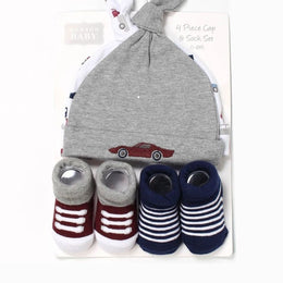 4 PC VEHICLE PRINT CAPS AND SOCKS SET