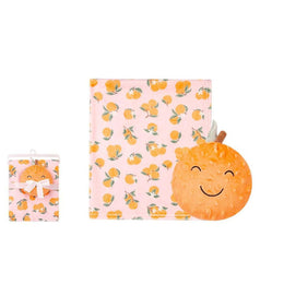 PRINTED ORANGE FLEECE BLANKET WITH TOY